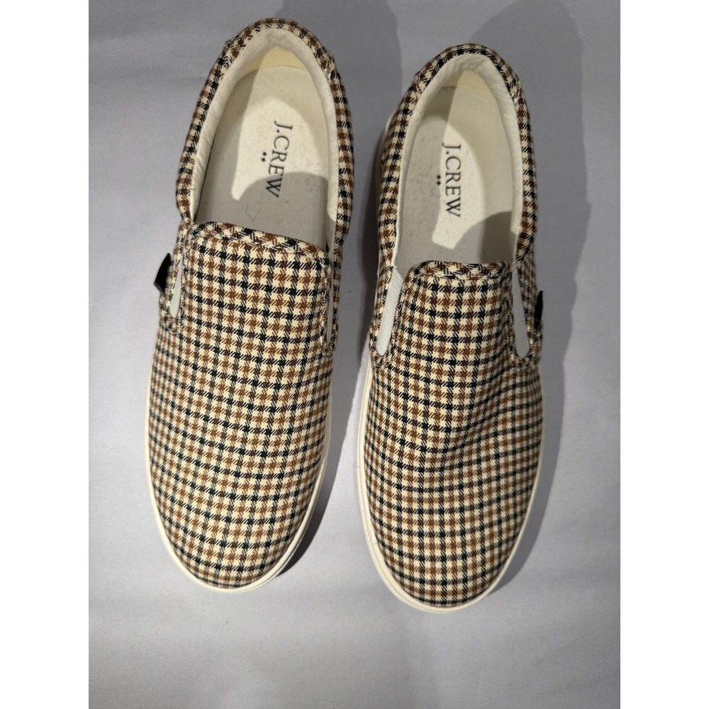 J.Crew Women Brown Black Houndstooth Plaid Slip On Sneakers Shoes Size 9